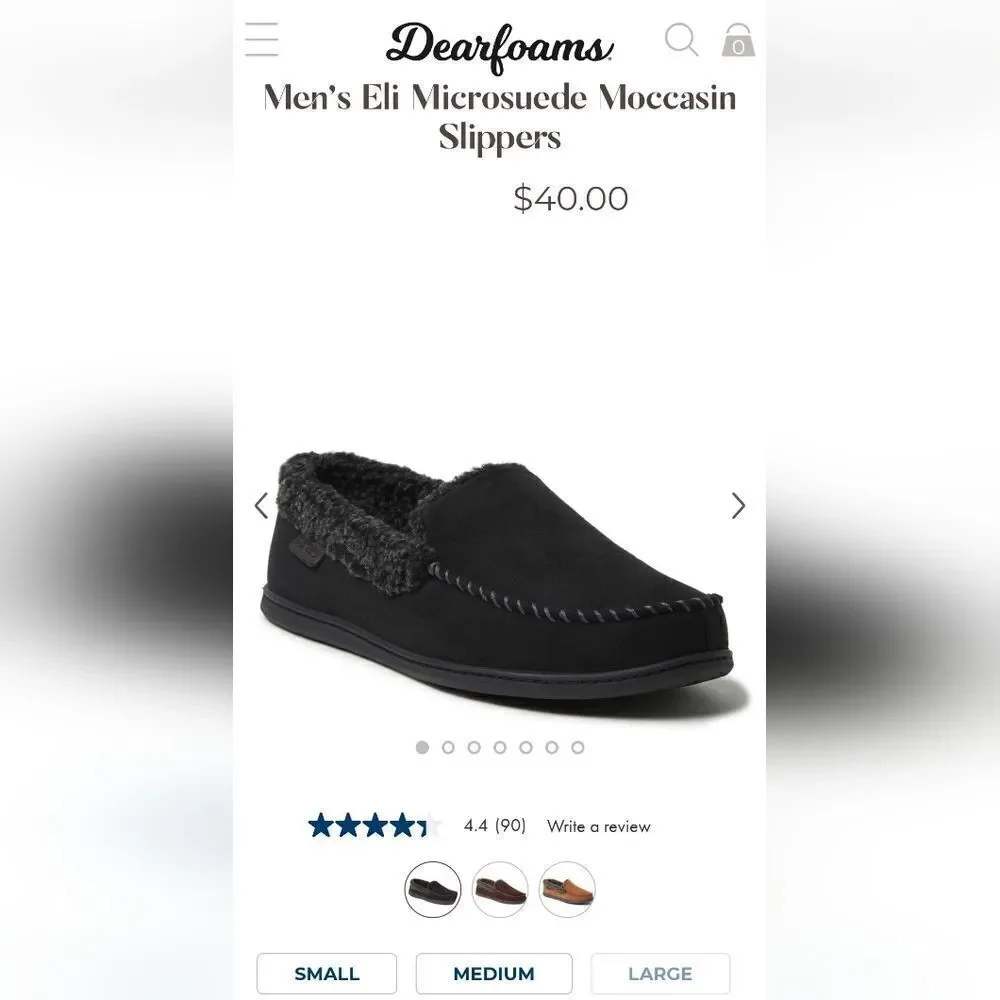 NIB Dearfoams Eli Microsuede Moccasin Slipper w/ Whipstitch - Size Large (11-12)